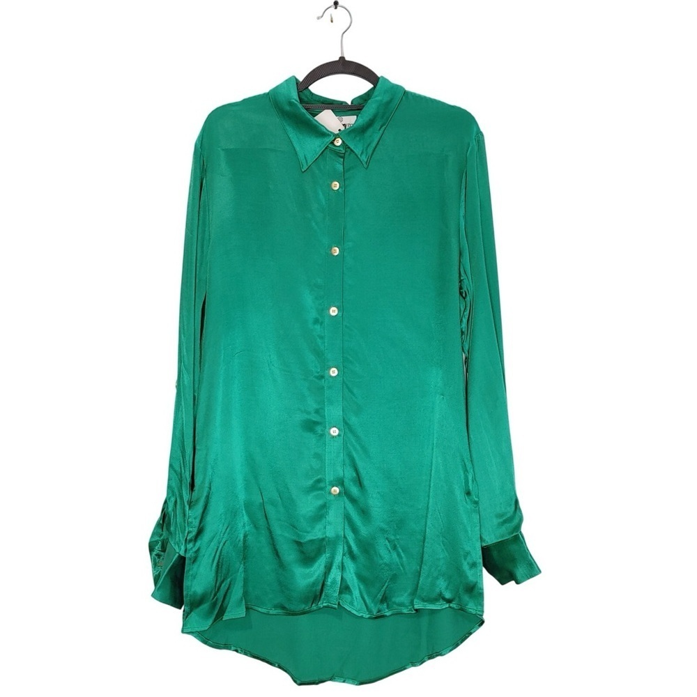 Chloe Kristyn Green Button-Up Blouse XS Long Sleeve Classic Top
